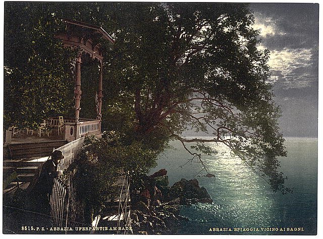 Abbazia moonlight Istria Vintage A4 Photo Print