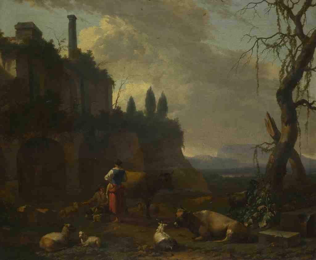 Abraham Begeijn Peasants with Cattle by a Ruin A4 Photo Print
