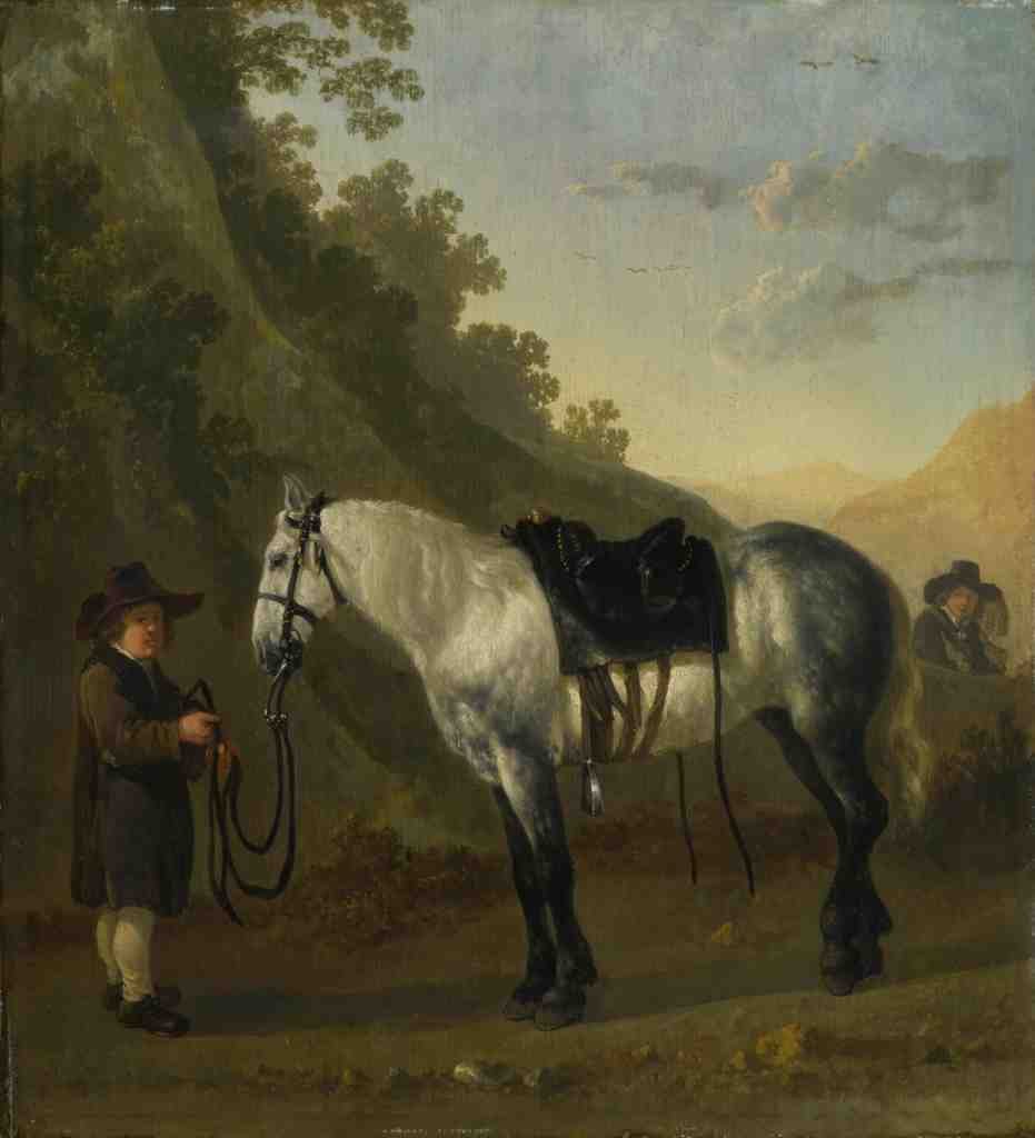 Abraham van Calraet A Boy holding a Grey Horse A4 Photo Print