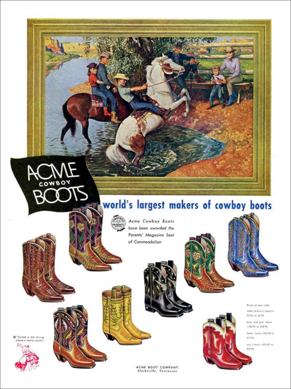 Acme Cowboy Boots 1950s Vintage Retro Advert Poster A4 Photo Print