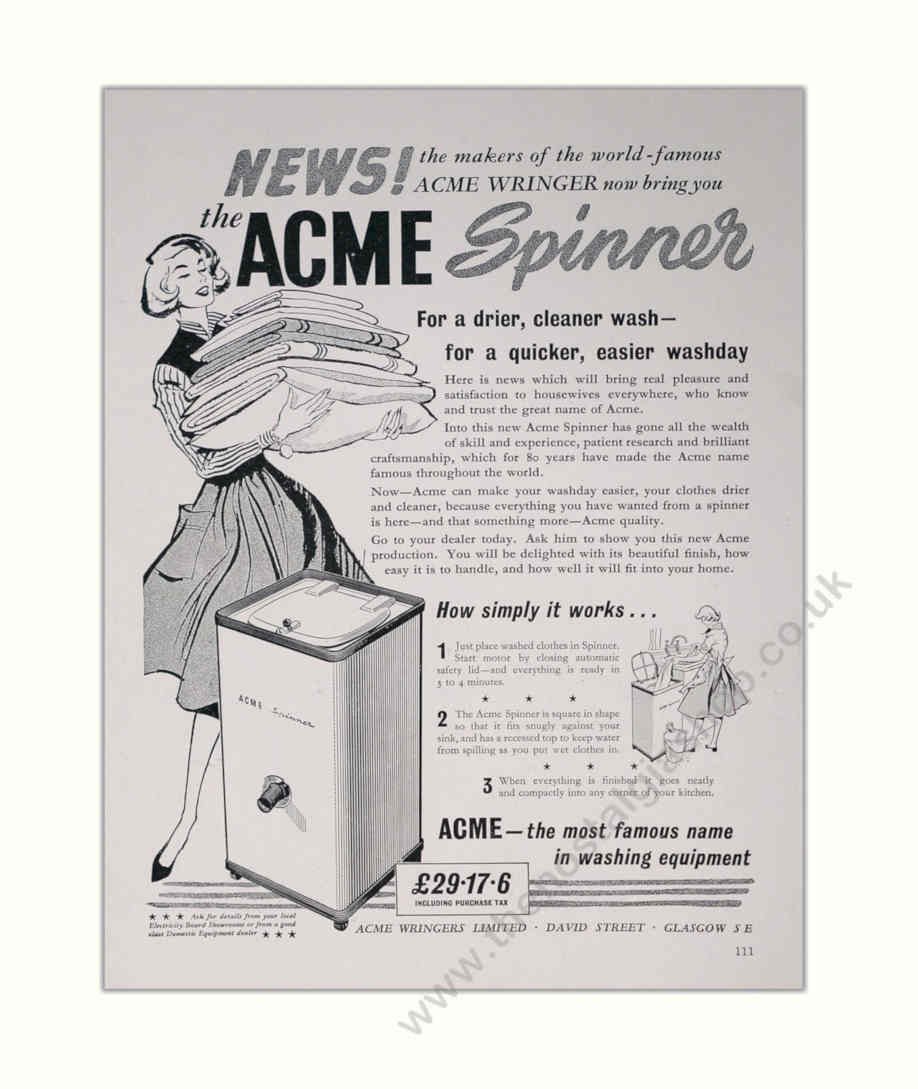 Acme Spinner Washer Vintage Retro Advert Poster A4 Photo Print