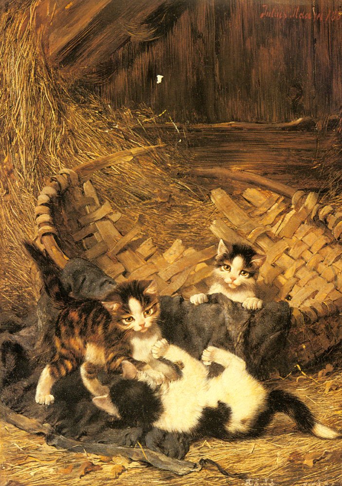 Adam Julius Playful Kittens In A basket Art A4 Photo Print