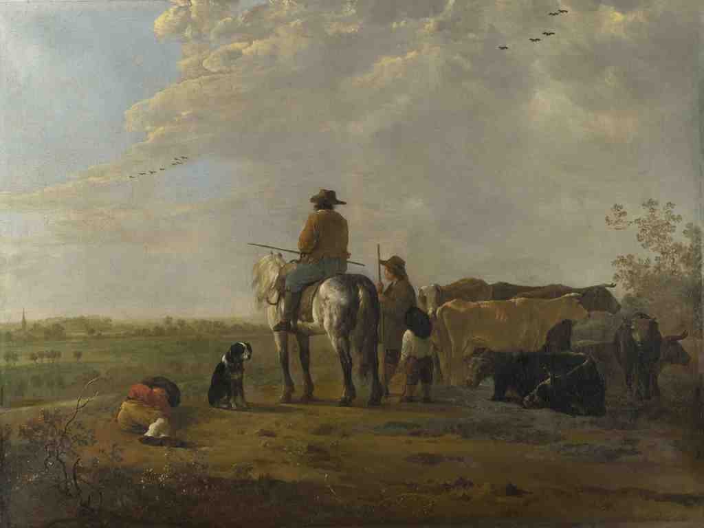 Aelbert Cuyp A Landscape with Horseman, Herders and Cattle A4 Photo Print