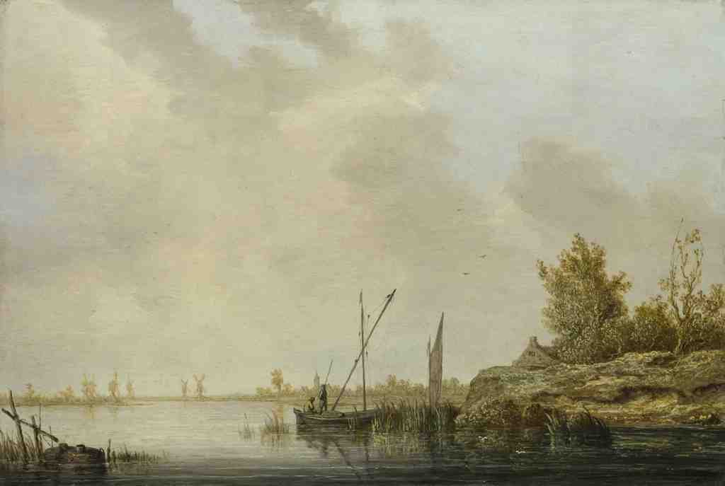 Aelbert Cuyp A River Scene with Distant Windmills A4 Photo Print