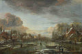Aert van der Neer A Frozen River by a Town at Evening A4 Photo Print