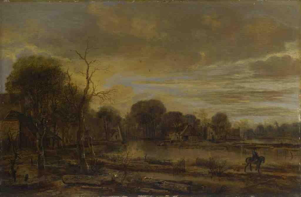 Aert van der Neer A River Landscape with a Village A4 Photo Print