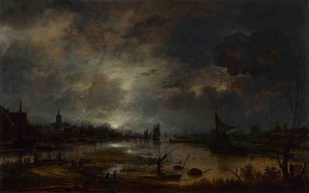 Aert van der Neer A River near a Town, by Moonlight A4 Photo Print