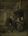 After Jan Steen An Itinerant Musician saluting Two Women in a Kitchen A4 Photo Print