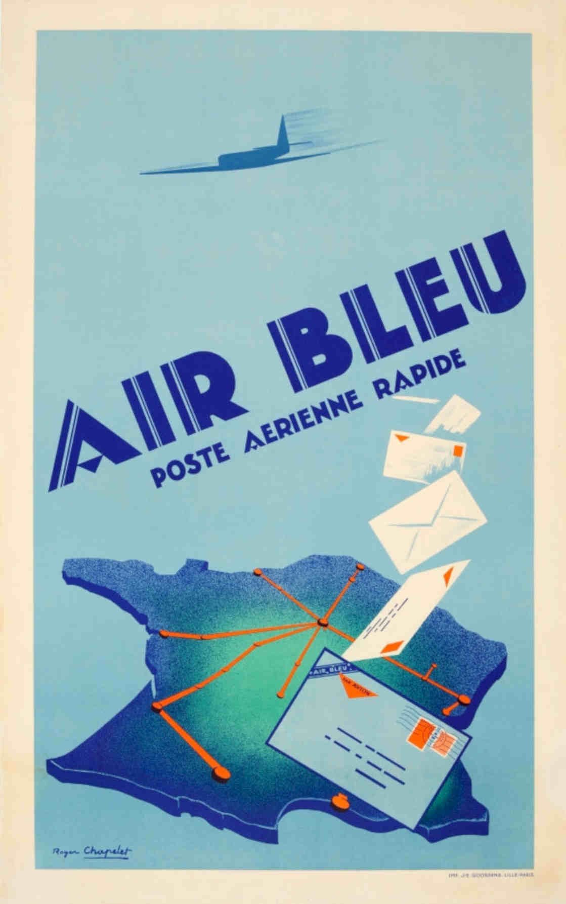 Air Bleu Poste Vintage Retro Advert Poster A4 Photo Print