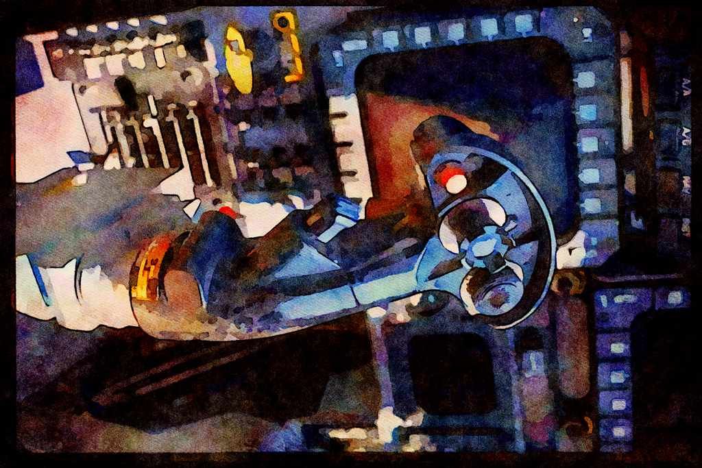 Air Force 396030 Pilot's Cockpit Showing Flight Controls A4 Limited Edition Watercolour Print
