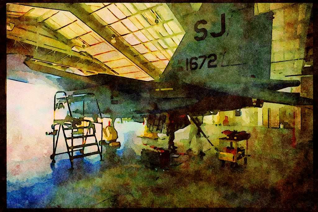 Air Force 396032 F 15E Strike Eagle In The Hangar A4 Limited Edition Watercolour Print