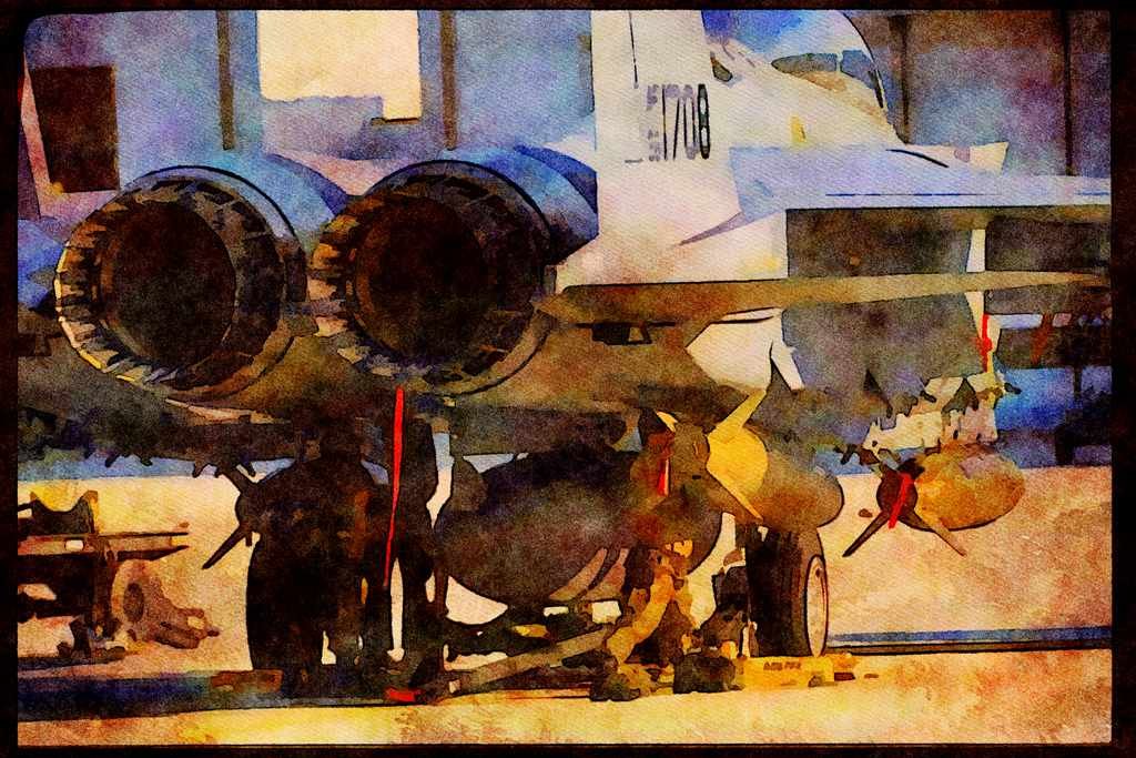 Air Force 396034 On The Ramp, Pre flight And Weapons Loading A4 Limited Edition Watercolour Print