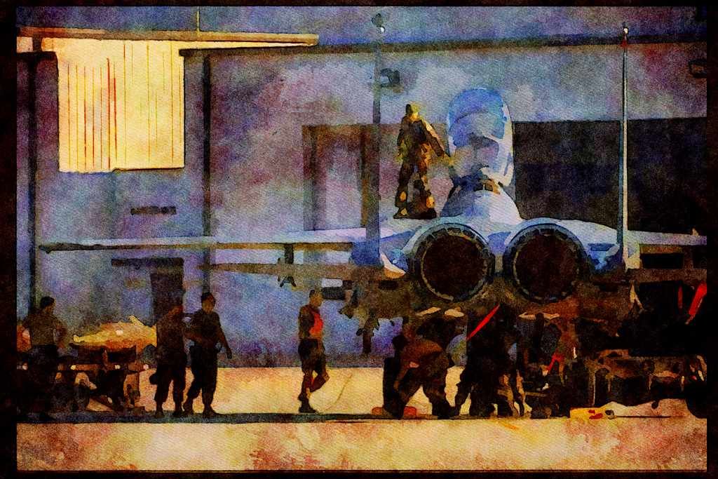 Air Force 396040 On The Ramp, Pre flight And Weapons Loading A4 Limited Edition Watercolour Print