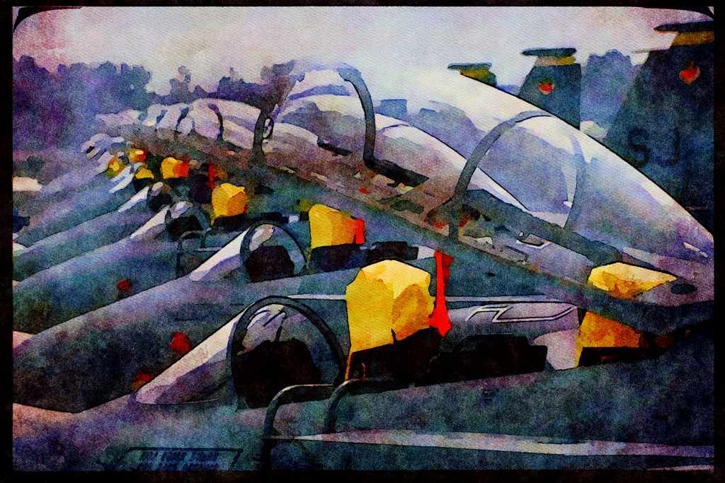 Air Force 396065 On The Ramp, Pre flight And Weapons Loading A4 Limited Edition Watercolour Print