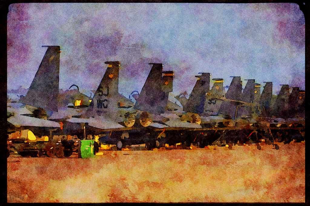 Air Force 396067 On The Ramp, Pre flight And Weapons Loading A4 Limited Edition Watercolour Print
