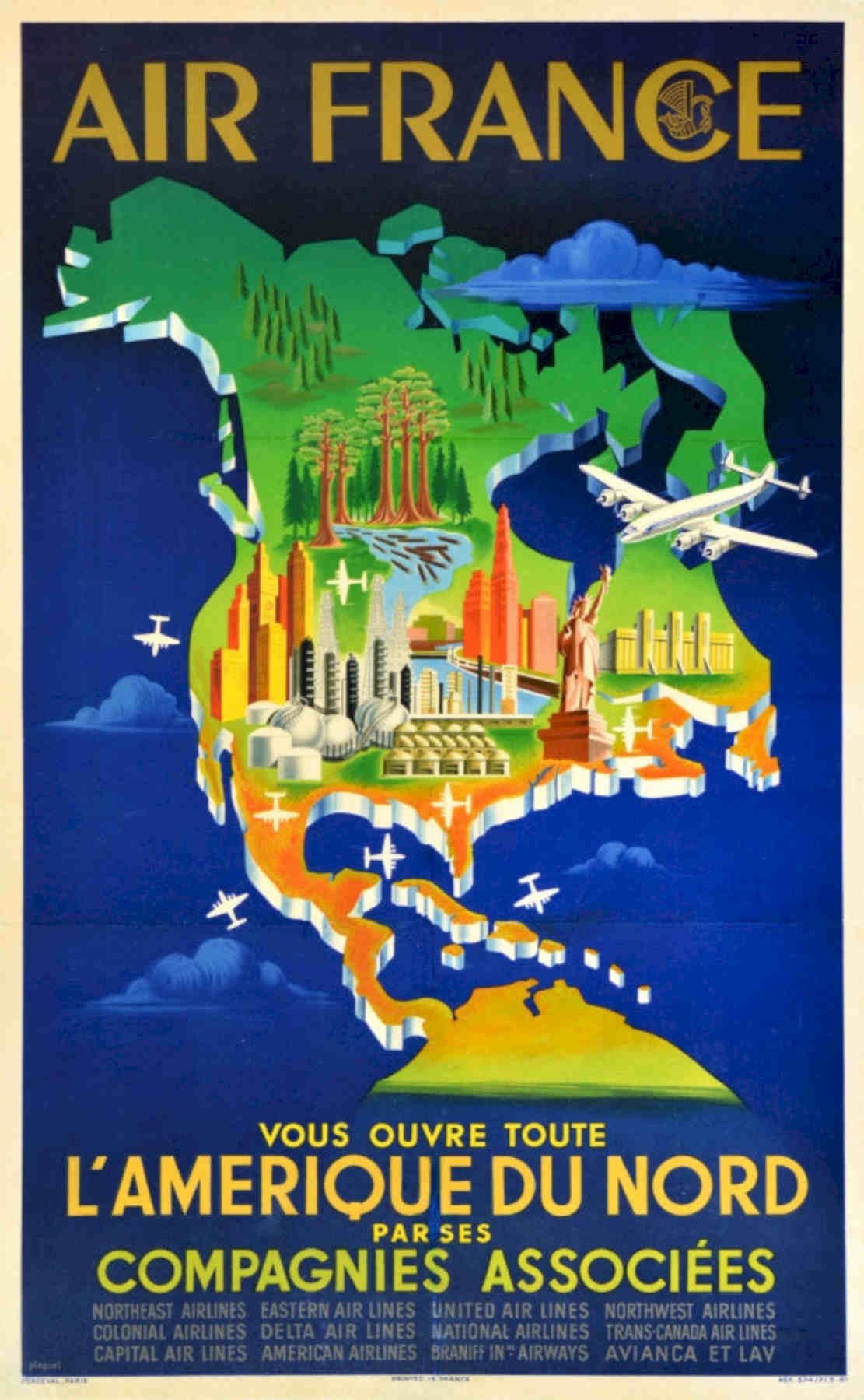Air France Map 10 Vintage Retro Advert Poster A4 Photo Print