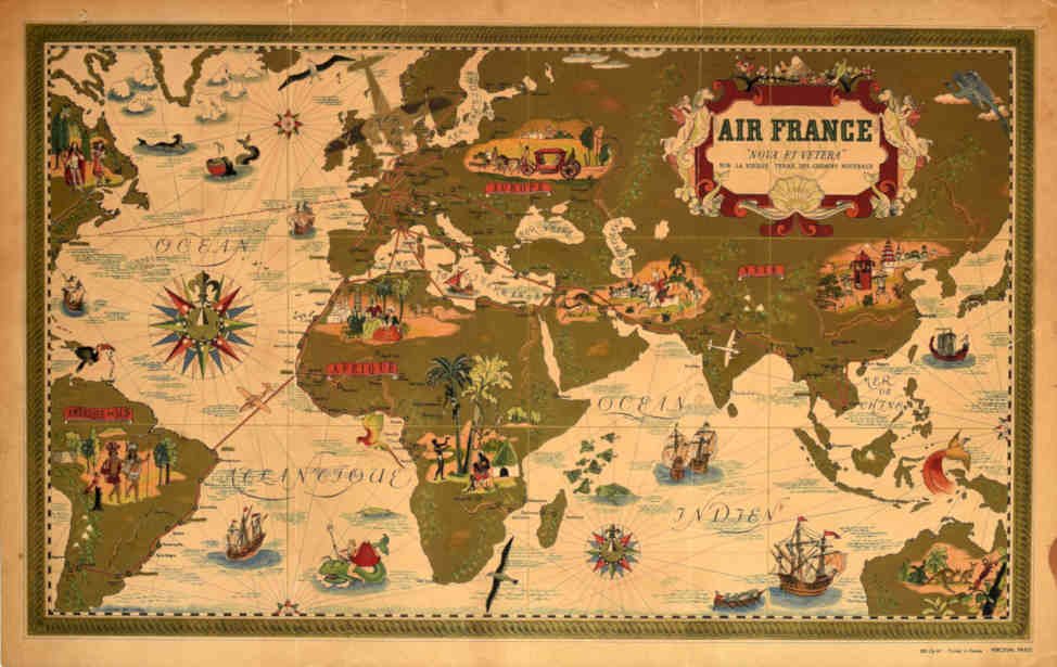 Air France Map 11 Vintage Retro Advert Poster A4 Photo Print