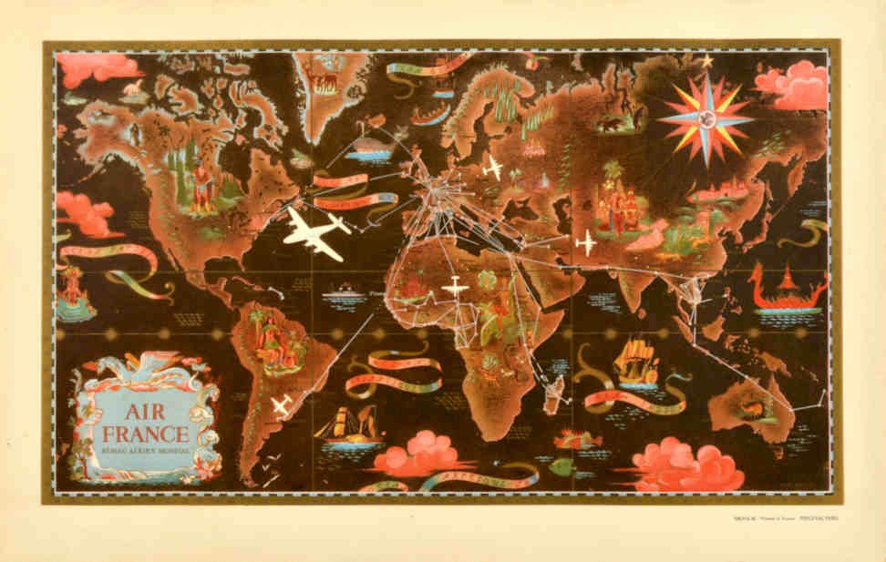 Air France Map 13 Vintage Retro Advert Poster A4 Photo Print