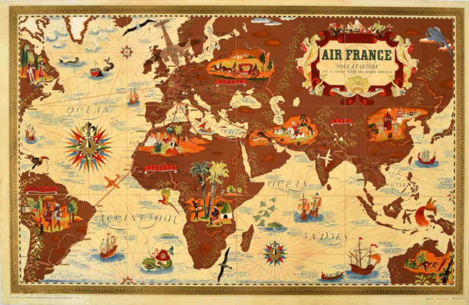 Air France Map 14 Vintage Retro Advert Poster A4 Photo Print