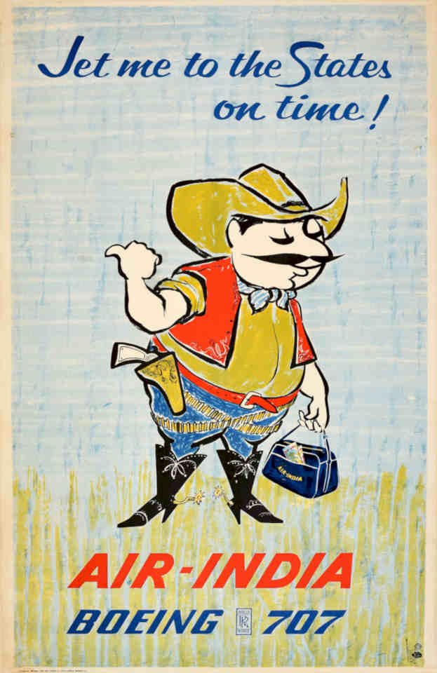Air India Cowboy Vintage Retro Advert Poster A4 Photo Print