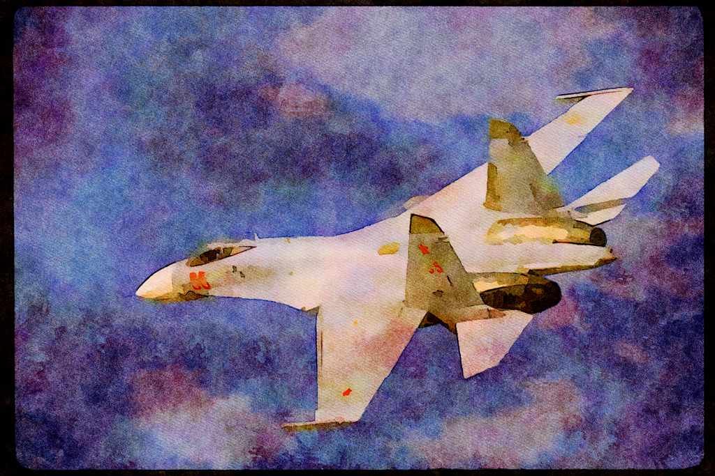 Airshow Aircraft Planes 010001 Soviet SU 27 In Flight A4 Limited Edition Watercolour Print
