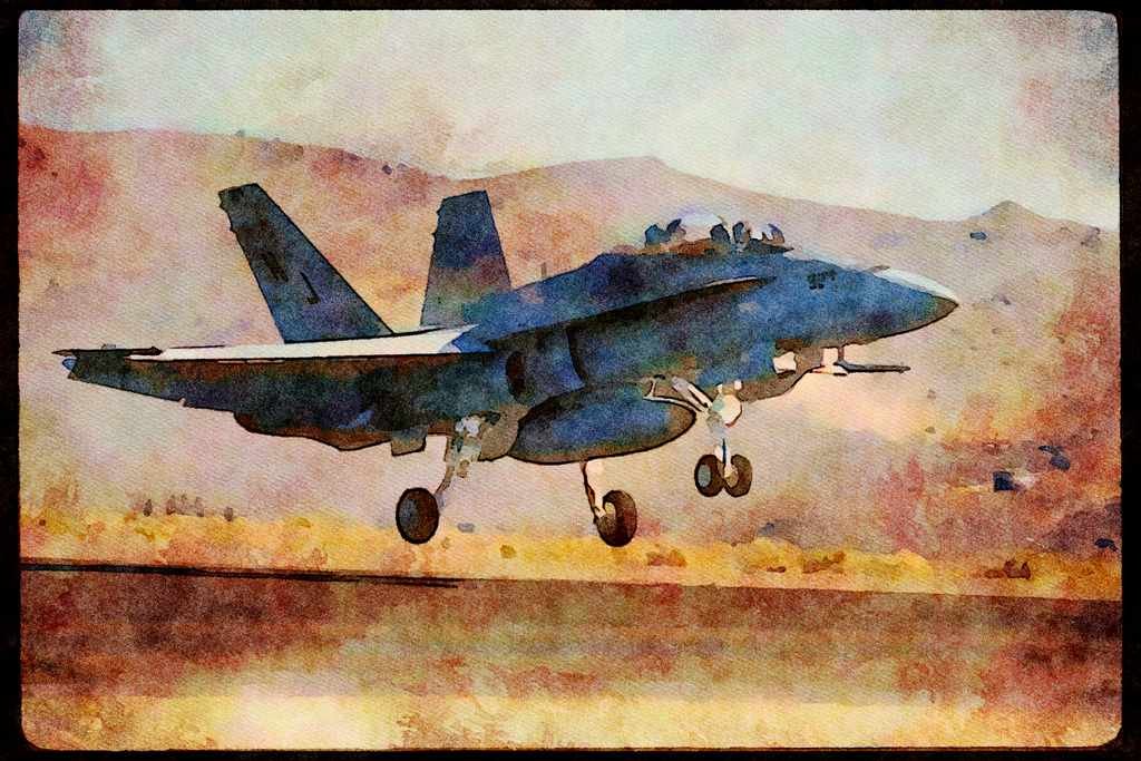 Airshow Aircraft Planes 010002 F_A 18 Landing A4 Limited Edition Watercolour Print