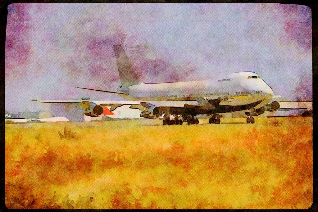 Airshow Aircraft Planes 010010 Boeing 747 Taxiing A4 Limited Edition Watercolour Print