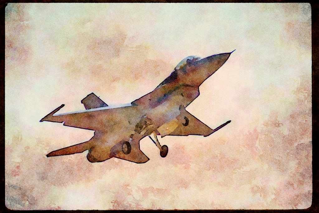 Airshow Aircraft Planes 010037 F 16 Taking Off A4 Limited Edition Watercolour Print