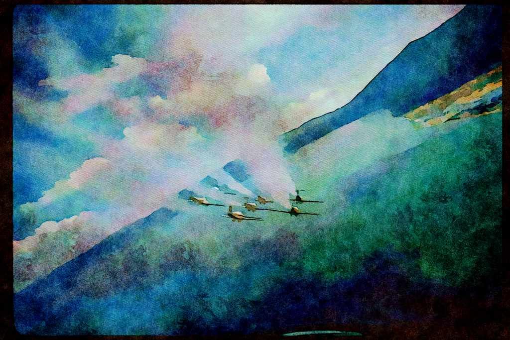 Airshow Aircraft Planes 010063 Snowbirds, View From Air, Behind Smoke A4 Limited Edition Watercolour Print