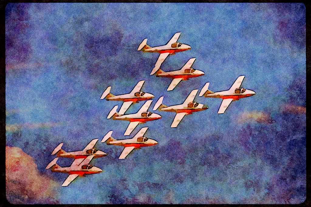 Airshow Aircraft Planes 010073 Nine Snowbirds In Close Formation A4 Limited Edition Watercolour Print