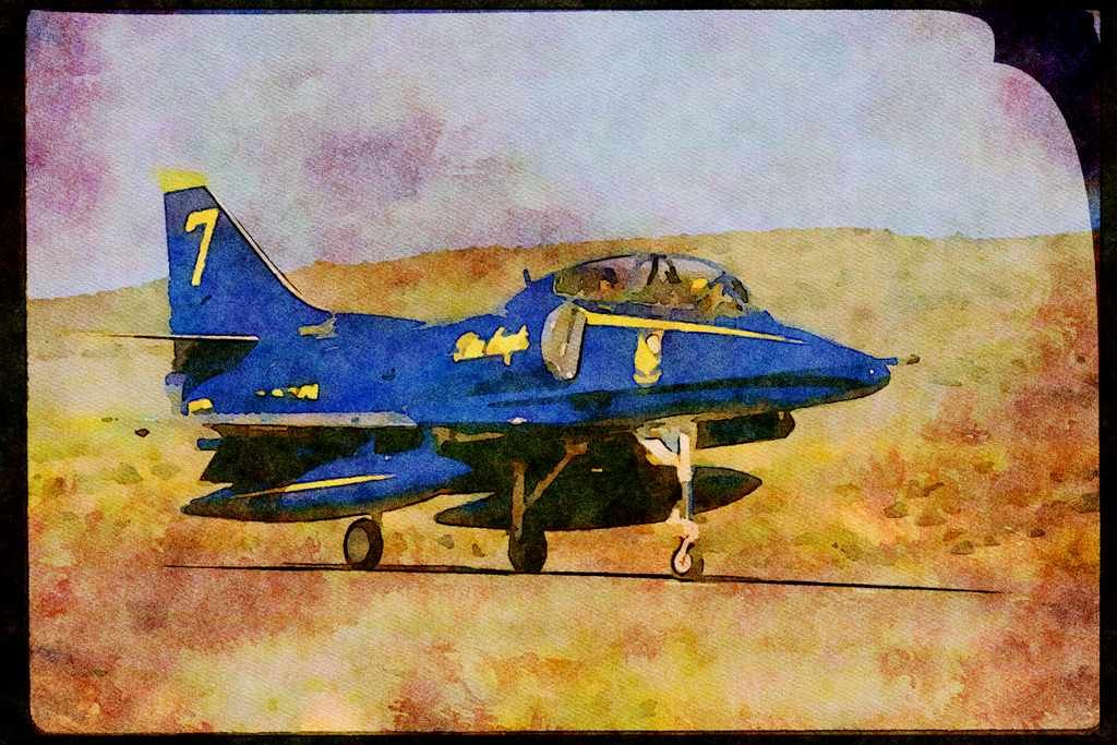 Airshow Aircraft Planes 010077 Blue Angel On Ground, Side A4 Limited Edition Watercolour Print