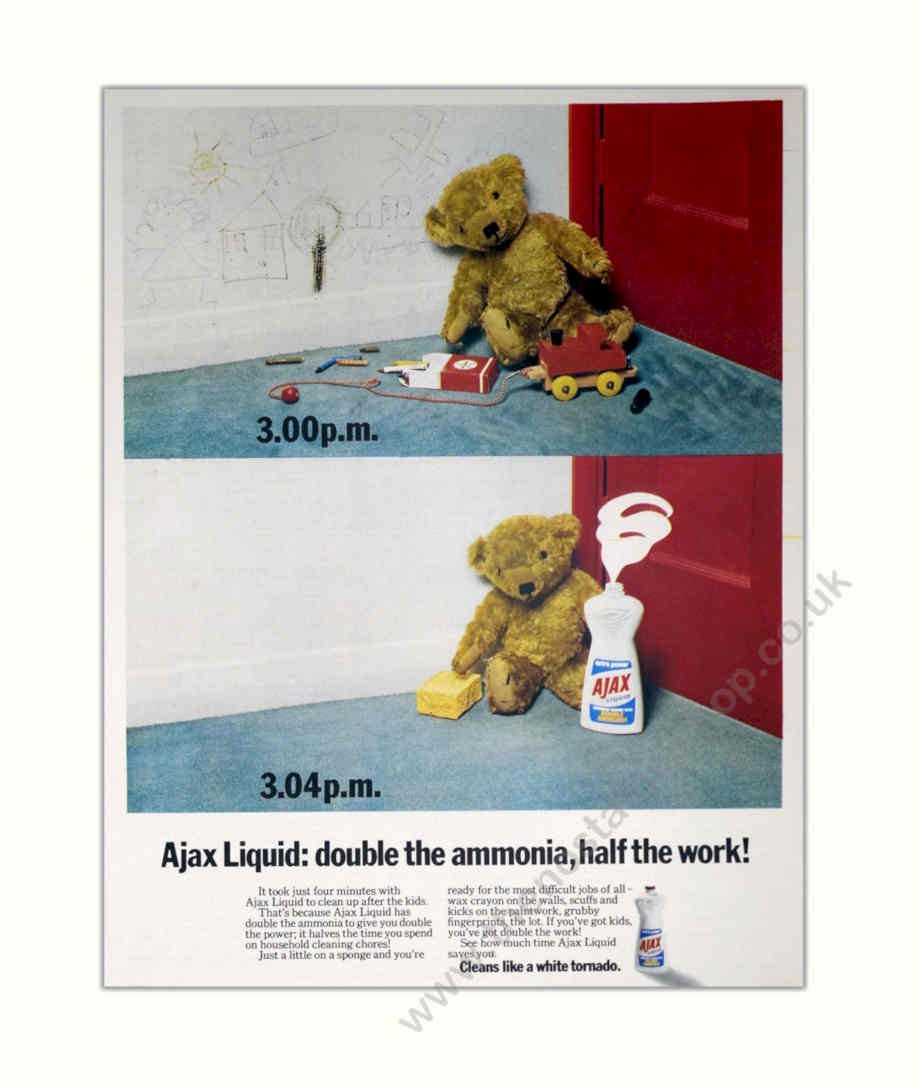 Ajax Laundry Bears Vintage Retro Advert Poster A4 Photo Print
