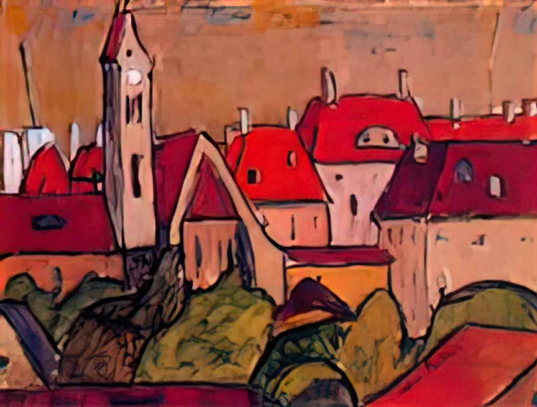 Albert Bloch cityscape with tower Art A4 Photo Print