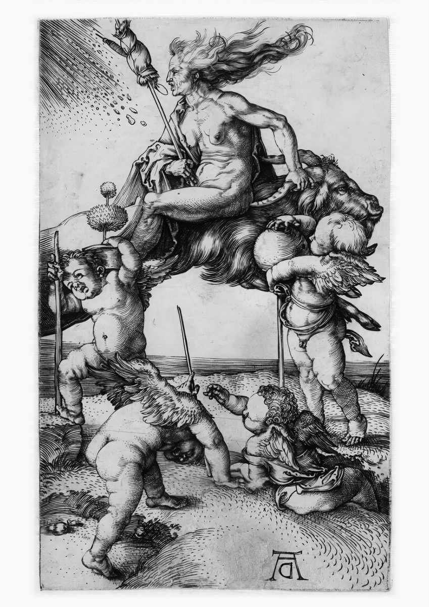 Albrecht Durer witch riding backwards on a goat A4 Photo Print