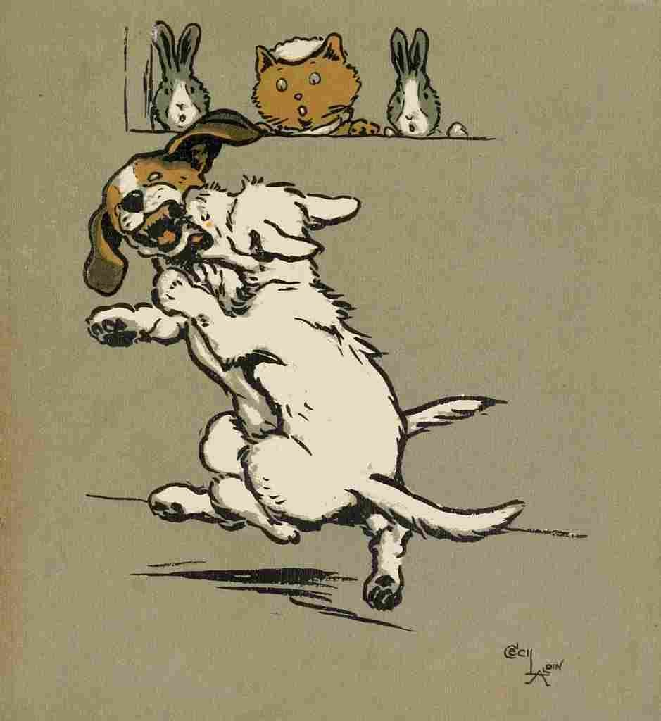 Aldin Cecil  Merry Party 1913 Dog fight A4 Photo Print