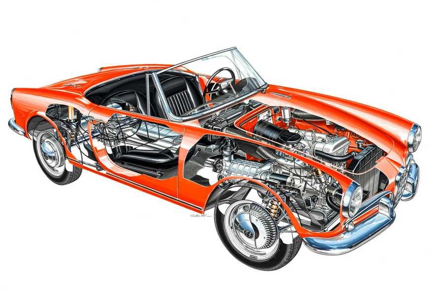Alfa Romeo Giulietta Spider 1958 cutaway A4 Photo Print