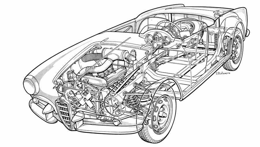Alfa Romeo Giulietta Spider cutaway A4 Photo Print