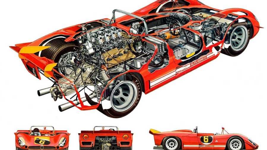 Alfa Romeo Tipo 33 cutaway A4 Photo Print