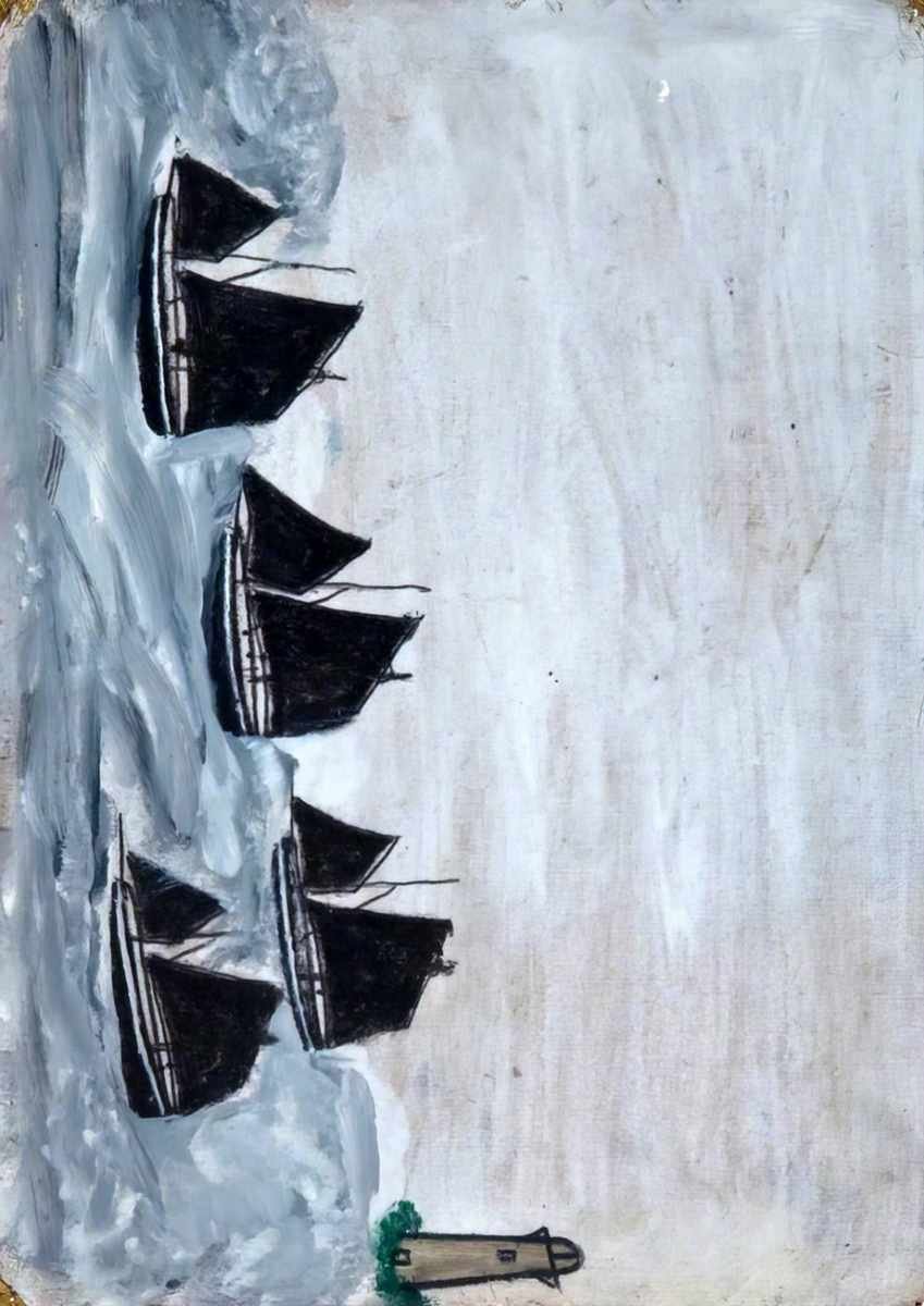 Alfred Wallis photo four boats by a lighthouse A4 Photo Print