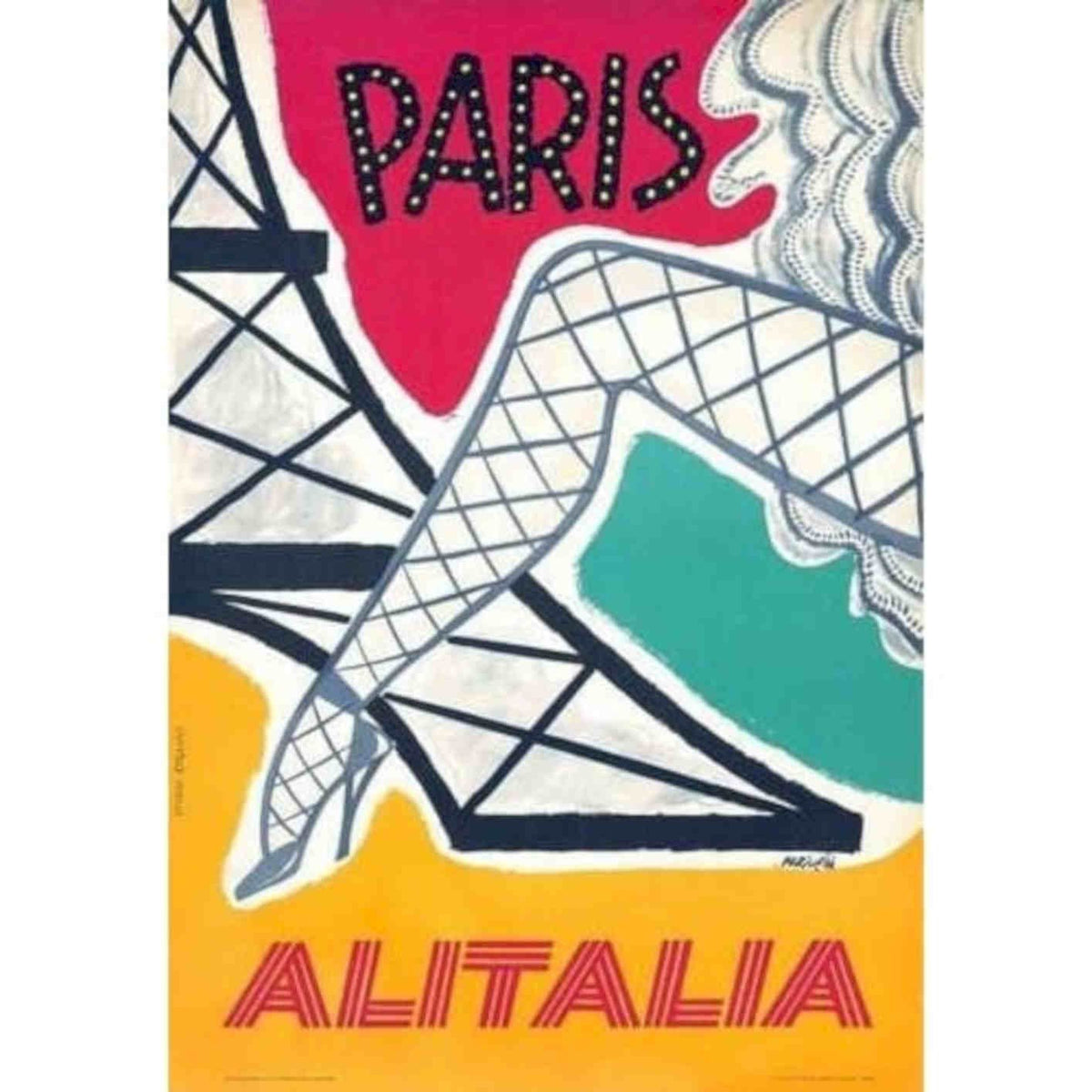 Alitalia Flights To Paris Airline Vis 2 Vintage Retro Advert Poster A4 Photo Pr