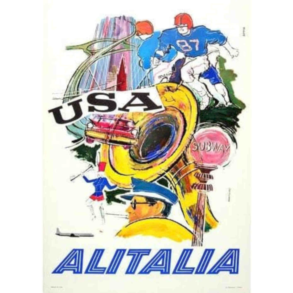 Alitalia Flights To Usa Airline Visua Vintage Retro Advert Poster A4 Photo Prin