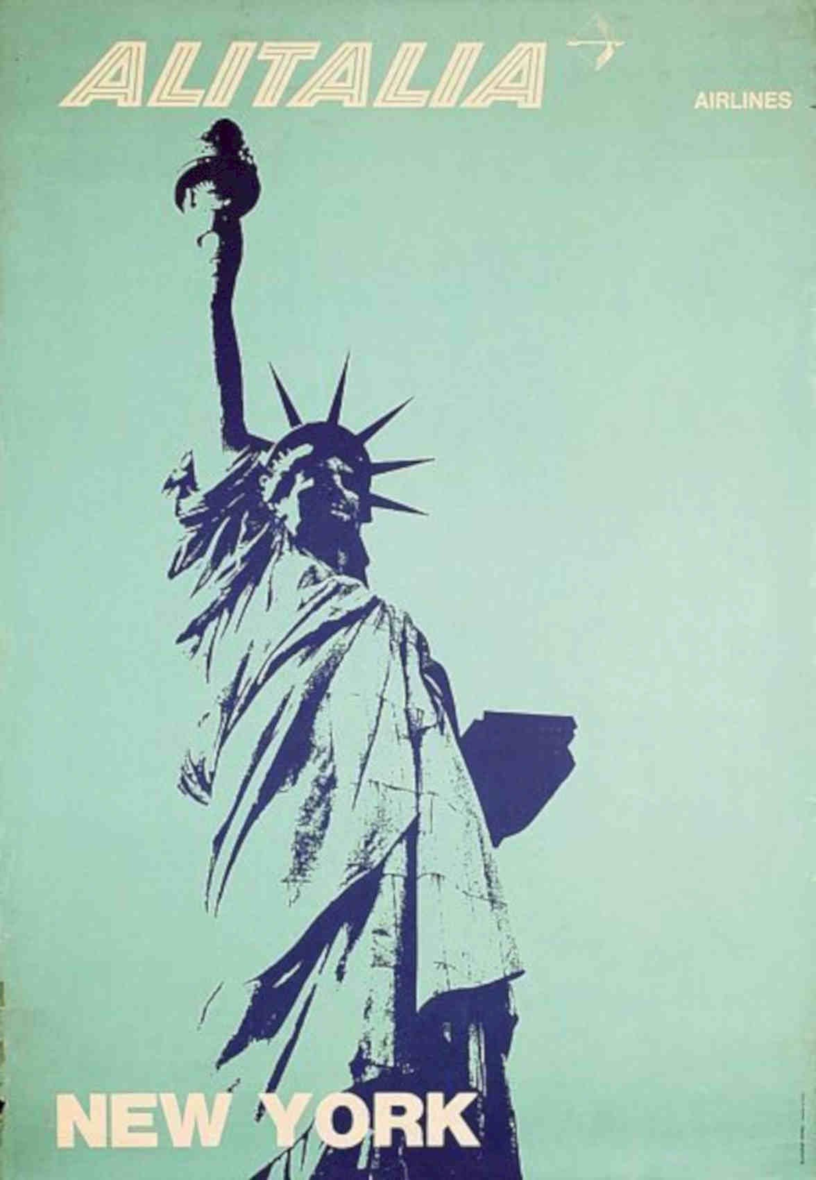 Alitalia Statue Newyork Vintage Retro Advert Poster A4 Photo Print