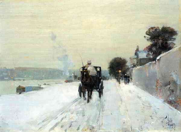 Along the Seine, Winter by Hassam Impressionism American A4 Photo Print