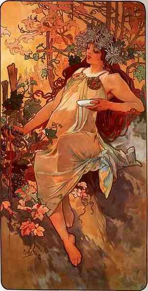 Alphonse Maria Mucha Autumn Panel A4 Photo Print