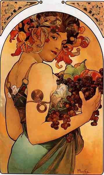 Alphonse Maria Mucha Fruit Litho A4 Photo Print