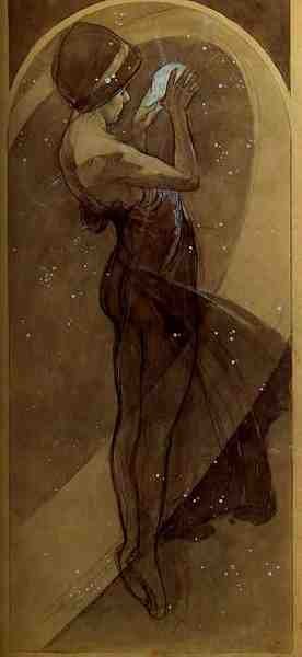 Alphonse Maria Mucha North Star Pencil Wash A4 Photo Print