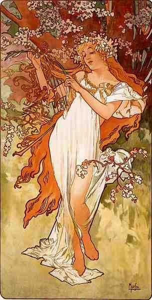 Alphonse Maria Mucha Spring Panel A4 Photo Print