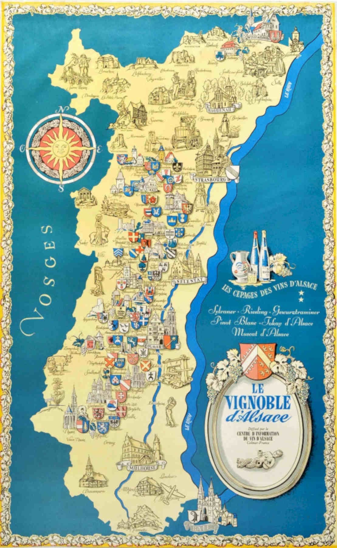 Alsace Vineyard Map Vintage Retro Advert Poster A4 Photo Print