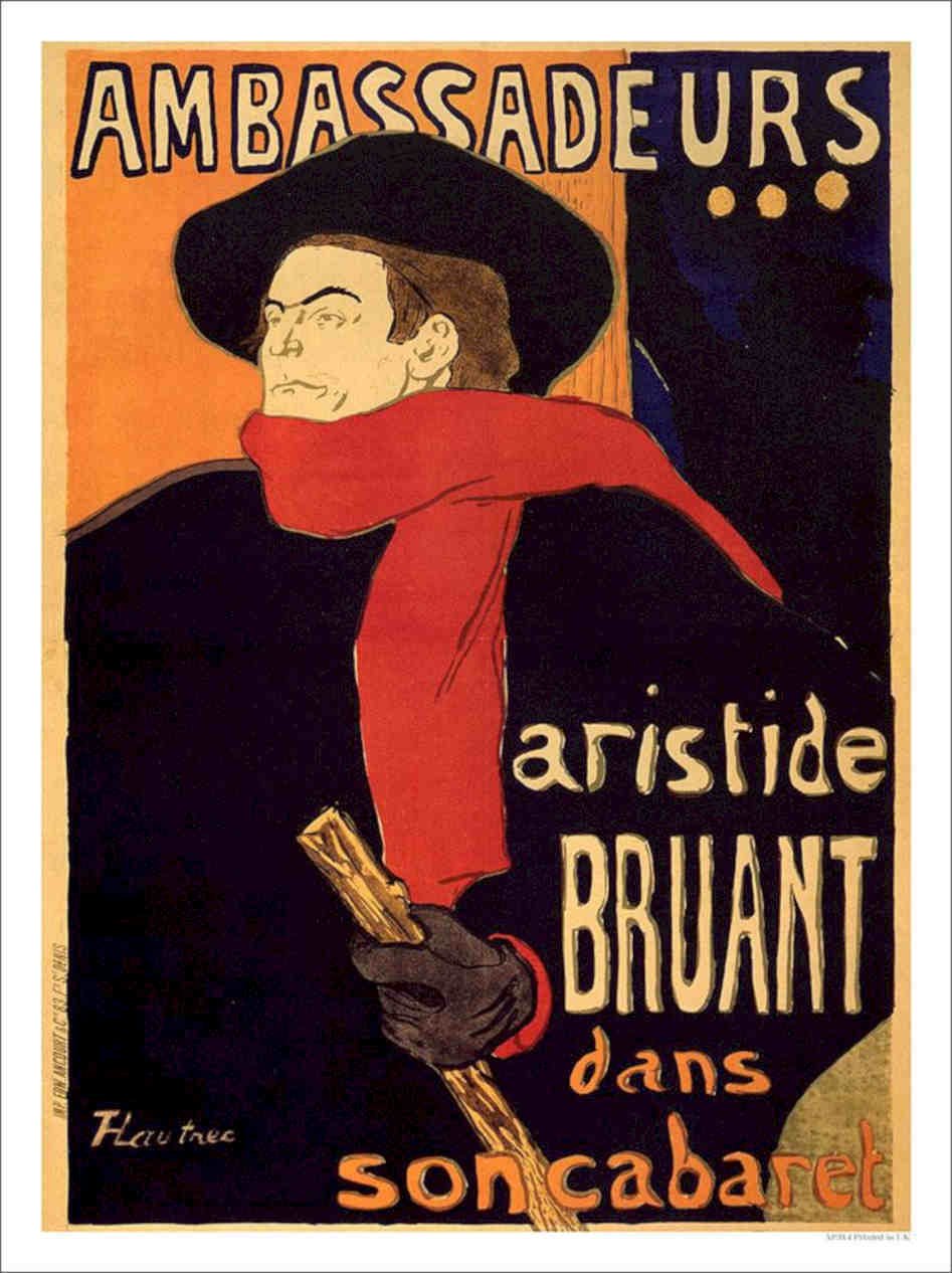 Ambassadeurs Artiste Bruant Toulouse Lautrec 1892 Vintage Retro Advert Poster A
