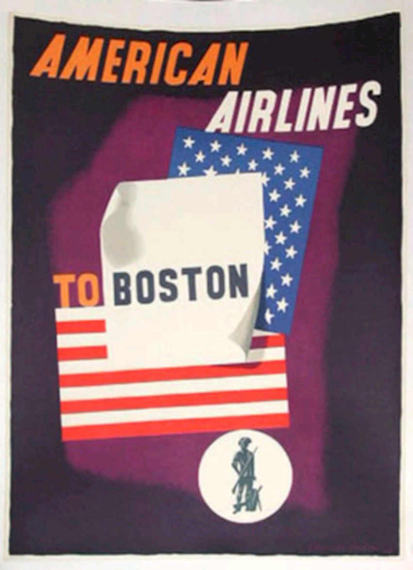 American Airlines Boston Vintage Retro Advert Poster A4 Photo Print